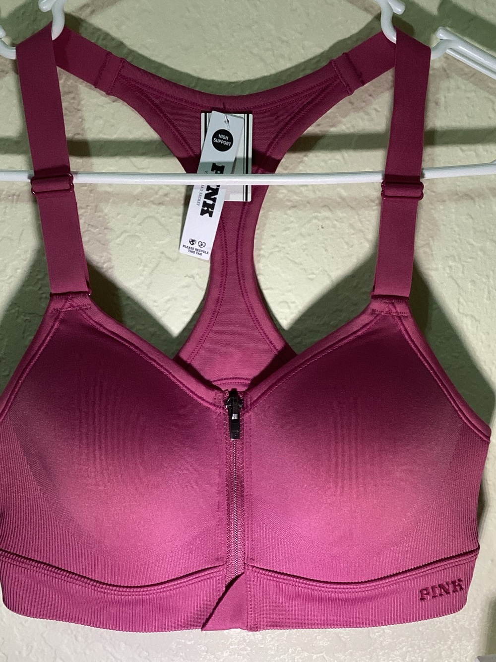 PINK Victoria's Secret Front-Zip Racerback Sports Bra - Magenta